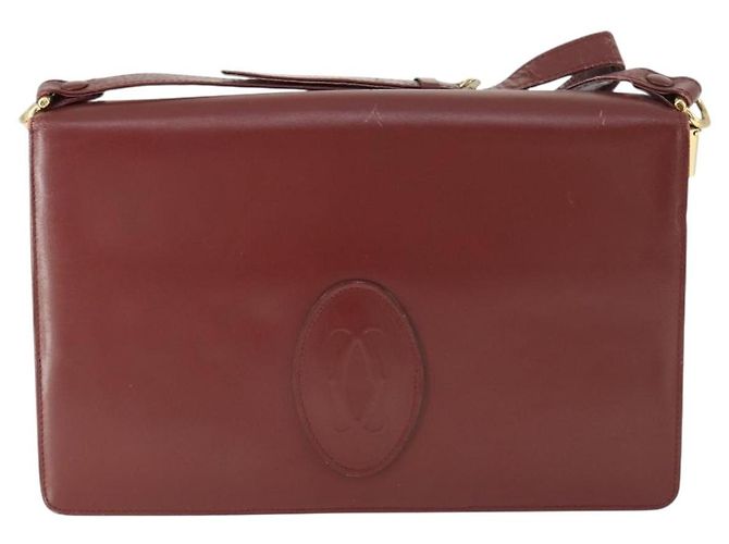 CARTIER Bolso de Hombro Must Line Cuero Burdeos Oro Auth ep12994 Dorado - vista 2