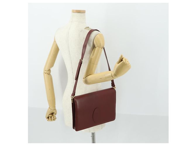 CARTIER Bolso de Hombro Must Line Cuero Burdeos Oro Auth ep12994 Dorado - vista 22