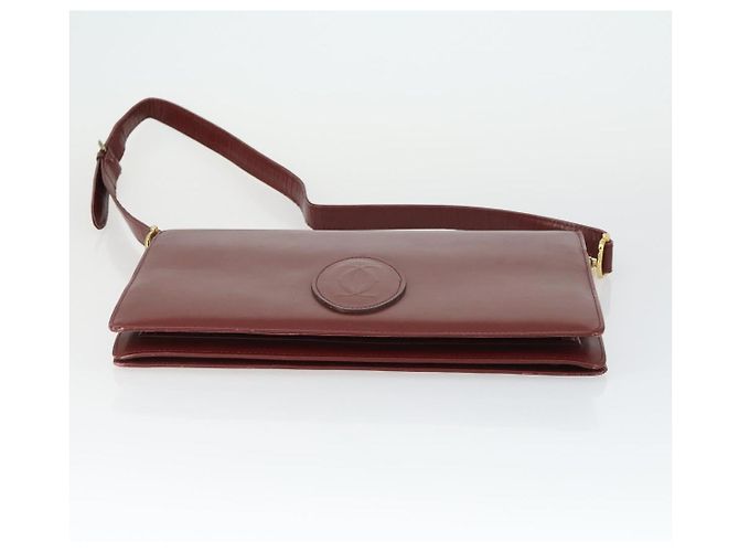 CARTIER Bolso de Hombro Must Line Cuero Burdeos Oro Auth ep12994 Dorado - vista 9