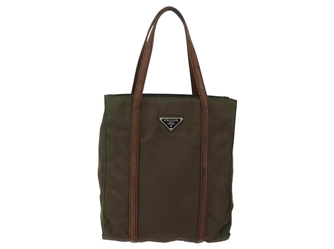 PRADA Borsa a mano in nylon pelle khaki argento Auth ti3735 Cachi - vista 13