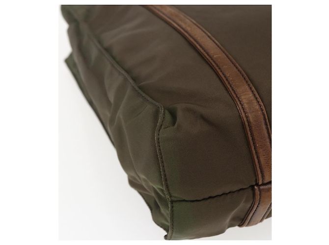 PRADA Borsa a mano in nylon pelle khaki argento Auth ti3735 Cachi - vista 16
