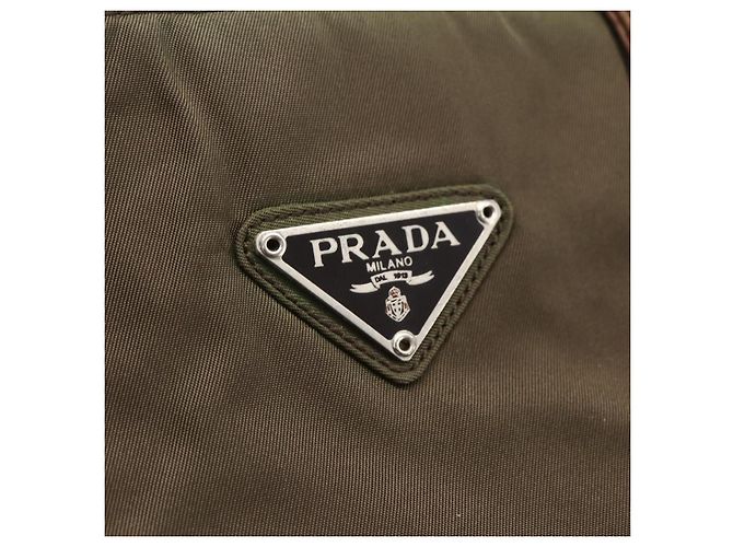 PRADA Borsa a mano in nylon pelle khaki argento Auth ti3735 Cachi - vista 17