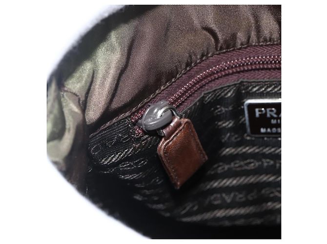 PRADA Borsa a mano in nylon pelle khaki argento Auth ti3735 Cachi - vista 21