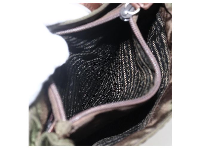 PRADA Borsa a mano in nylon pelle khaki argento Auth ti3735 Cachi - vista 23