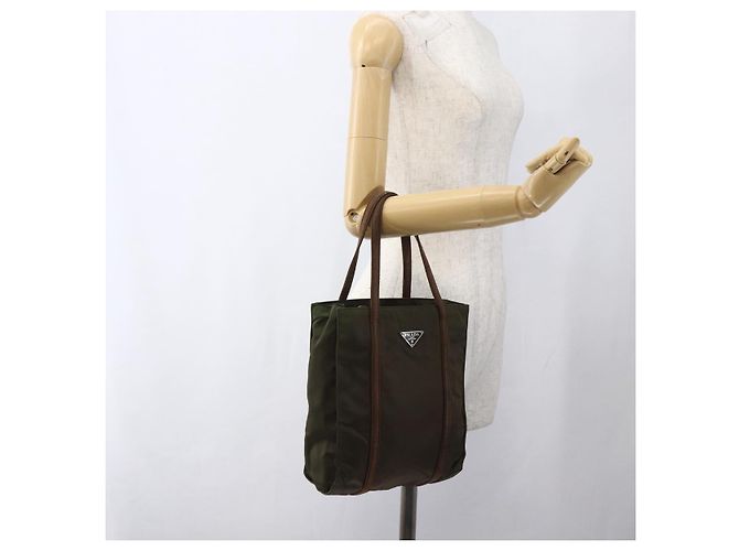 PRADA Borsa a mano in nylon pelle khaki argento Auth ti3735 Cachi - vista 25