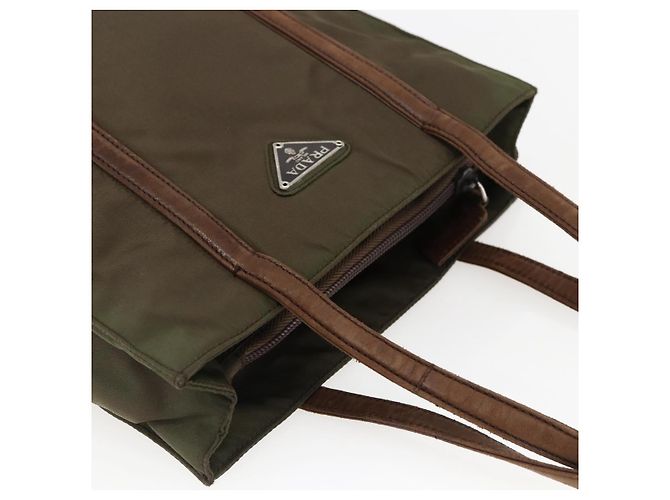 PRADA Borsa a mano in nylon pelle khaki argento Auth ti3735 Cachi - vista 6