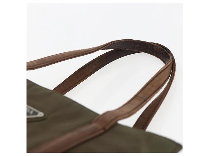 PRADA Borsa a mano in nylon pelle khaki argento Auth ti3735 Cachi - vista 8