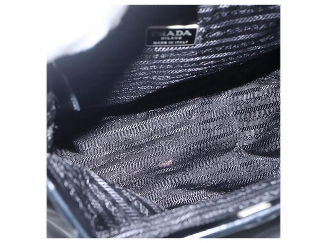 Borsa Tote PRADA in nylon nero argento Auth bs33254 - vista 11
