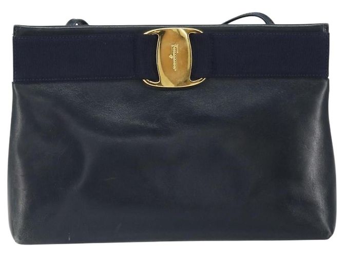 Borsa a Spalla Salvatore Ferragamo in Pelle Blu Navy Oro Auth bs33229 D'oro - vista 13