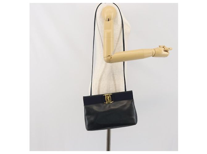 Borsa a Spalla Salvatore Ferragamo in Pelle Blu Navy Oro Auth bs33229 D'oro - vista 20