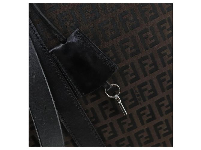 Borsa Boston in tela Zucchino FENDI nera e marrone Auth ep13122 Nero - vista 11