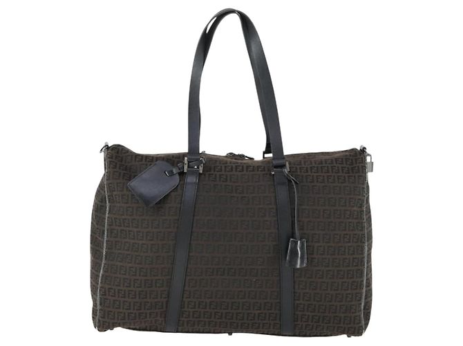 Borsa Boston in tela Zucchino FENDI nera e marrone Auth ep13122 Nero - vista 13