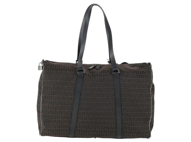 Borsa Boston in tela Zucchino FENDI nera e marrone Auth ep13122 Nero - vista 2