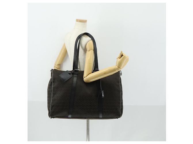 Borsa Boston in tela Zucchino FENDI nera e marrone Auth ep13122 Nero - vista 25