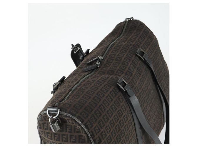 Borsa Boston in tela Zucchino FENDI nera e marrone Auth ep13122 Nero - vista 6