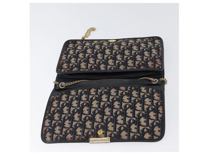 Borsa a spalla in tela Chain Trotter Christian Dior blu navy e oro Auth ka2389 D'oro - vista 14