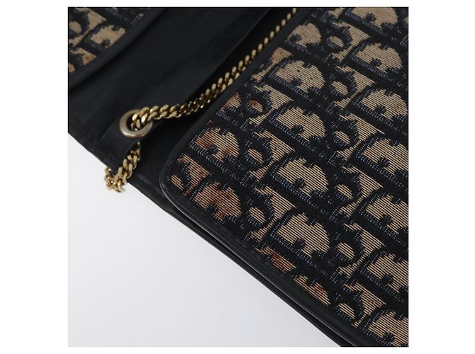 Borsa a spalla in tela Chain Trotter Christian Dior blu navy e oro Auth ka2389 D'oro - vista 15