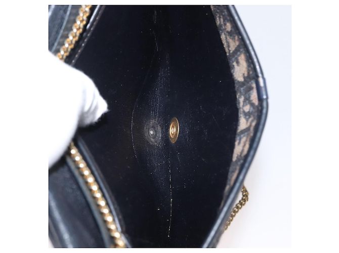 Borsa a spalla in tela Chain Trotter Christian Dior blu navy e oro Auth ka2389 D'oro - vista 17