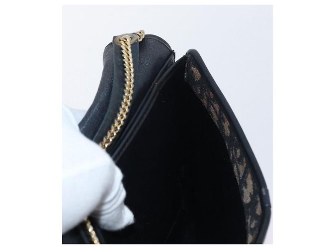 Borsa a spalla in tela Chain Trotter Christian Dior blu navy e oro Auth ka2389 D'oro - vista 18