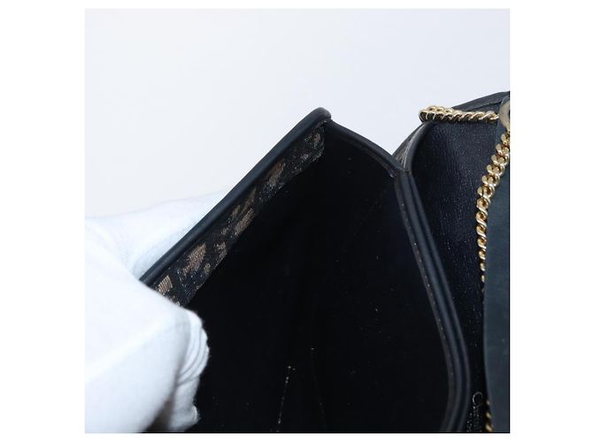 Borsa a spalla in tela Chain Trotter Christian Dior blu navy e oro Auth ka2389 D'oro - vista 19