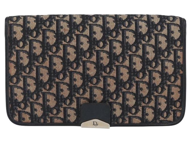 Borsa a spalla in tela Chain Trotter Christian Dior blu navy e oro Auth ka2389 D'oro - vista 2