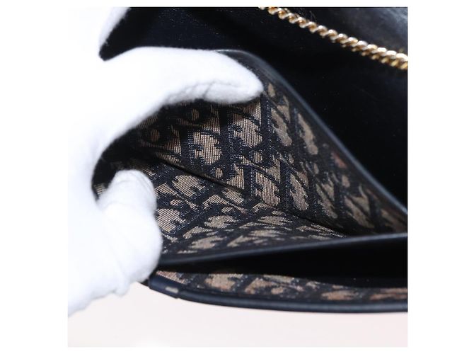 Borsa a spalla in tela Chain Trotter Christian Dior blu navy e oro Auth ka2389 D'oro - vista 21