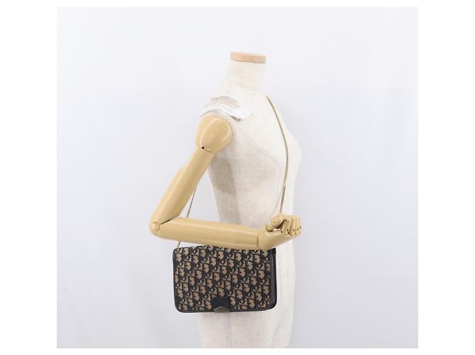 Borsa a spalla in tela Chain Trotter Christian Dior blu navy e oro Auth ka2389 D'oro - vista 22