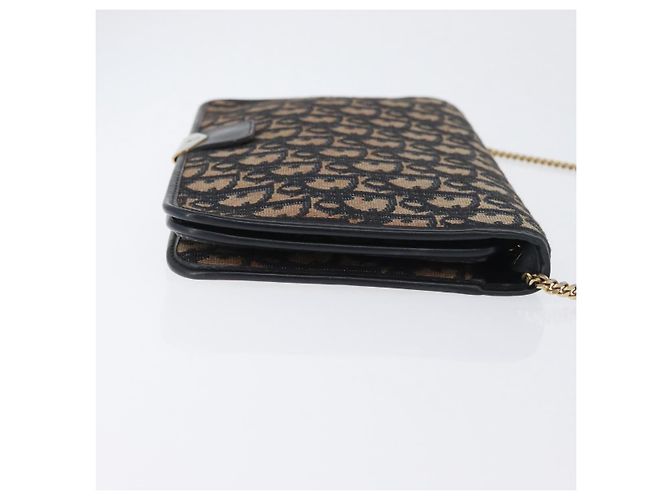 Borsa a spalla in tela Chain Trotter Christian Dior blu navy e oro Auth ka2389 D'oro - vista 4