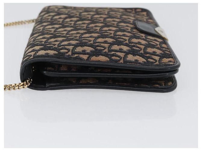 Borsa a spalla in tela Chain Trotter Christian Dior blu navy e oro Auth ka2389 D'oro - vista 5