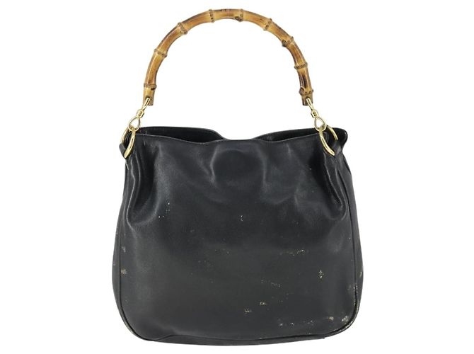 Borsa a mano in pelle nera e oro GUCCI Bamboo Auth 170494 Nero D'oro - vista 2