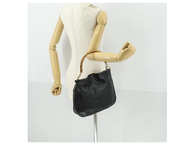 Borsa a mano in pelle nera e oro GUCCI Bamboo Auth 170494 Nero D'oro - vista 21