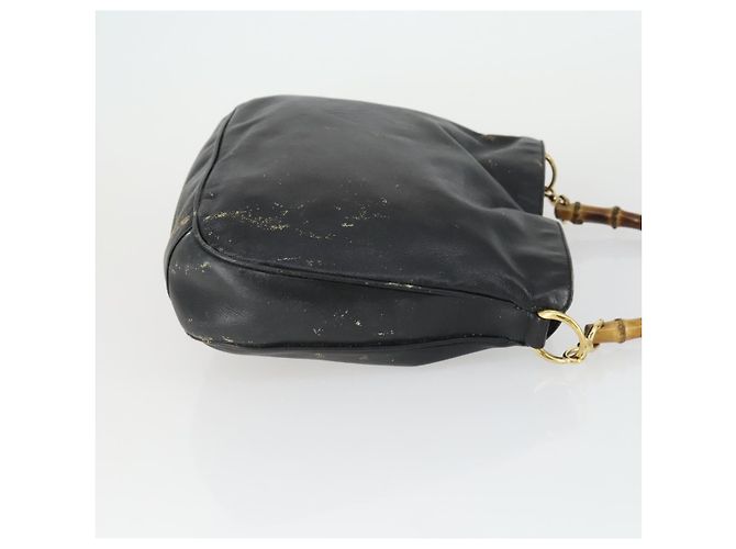 Borsa a mano in pelle nera e oro GUCCI Bamboo Auth 170494 Nero D'oro - vista 3