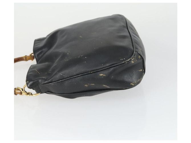 Borsa a mano in pelle nera e oro GUCCI Bamboo Auth 170494 Nero D'oro - vista 4