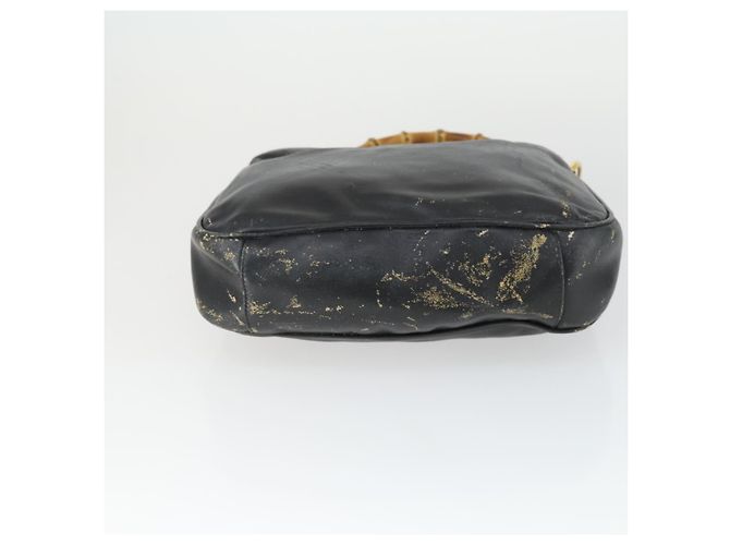 Borsa a mano in pelle nera e oro GUCCI Bamboo Auth 170494 Nero D'oro - vista 5