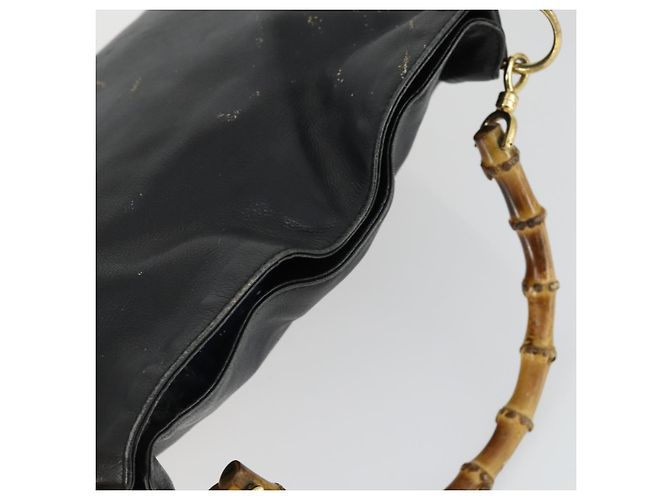 Borsa a mano in pelle nera e oro GUCCI Bamboo Auth 170494 Nero D'oro - vista 6