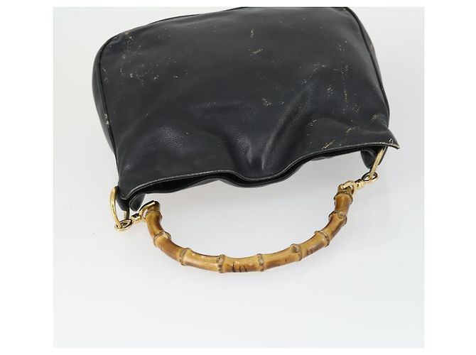 Borsa a mano in pelle nera e oro GUCCI Bamboo Auth 170494 Nero D'oro - vista 7