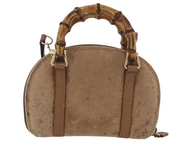 Borsa a mano in nylon Gucci Bamboo 2 vie marrone argento 039 1705 0701 Auth bs33342 - vista 2