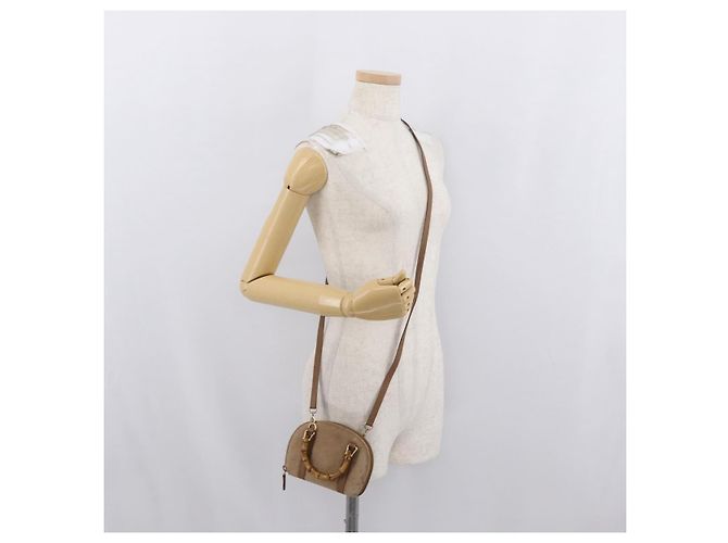 Borsa a mano in nylon Gucci Bamboo 2 vie marrone argento 039 1705 0701 Auth bs33342 - vista 24