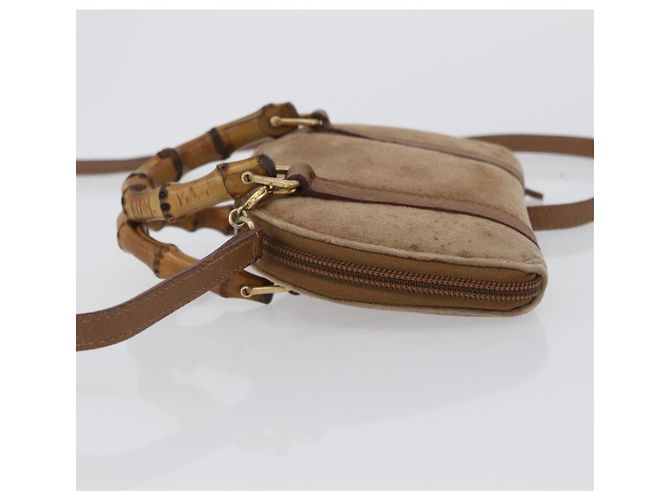 Borsa a mano in nylon Gucci Bamboo 2 vie marrone argento 039 1705 0701 Auth bs33342 - vista 4