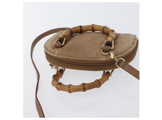 Borsa a mano in nylon Gucci Bamboo 2 vie marrone argento 039 1705 0701 Auth bs33342 - vista 6