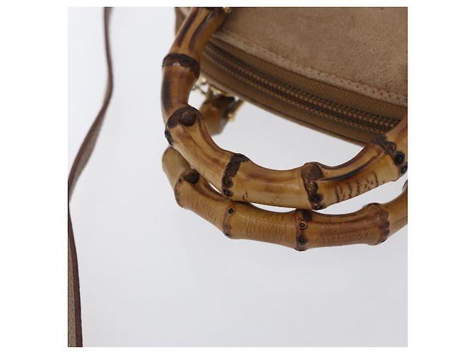 Borsa a mano in nylon Gucci Bamboo 2 vie marrone argento 039 1705 0701 Auth bs33342 - vista 7
