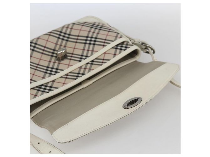 Borsa a spalla Burberry Nova Check in tela pelle beige bianco argento autentica 170957 - vista 10