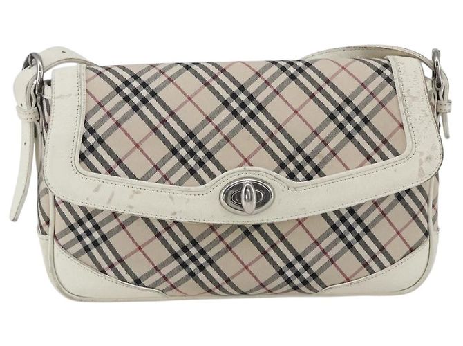Borsa a spalla Burberry Nova Check in tela pelle beige bianco argento autentica 170957 - vista 13