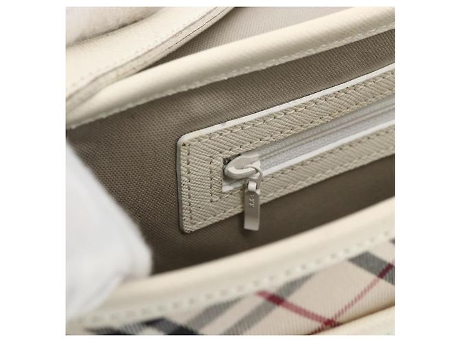 Borsa a spalla Burberry Nova Check in tela pelle beige bianco argento autentica 170957 - vista 19