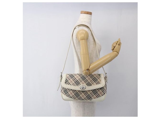 Borsa a spalla Burberry Nova Check in tela pelle beige bianco argento autentica 170957 - vista 22