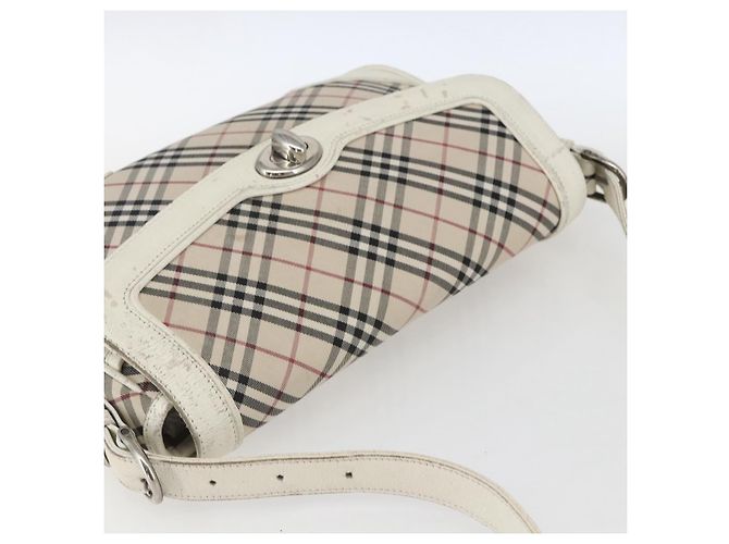 Borsa a spalla Burberry Nova Check in tela pelle beige bianco argento autentica 170957 - vista 6