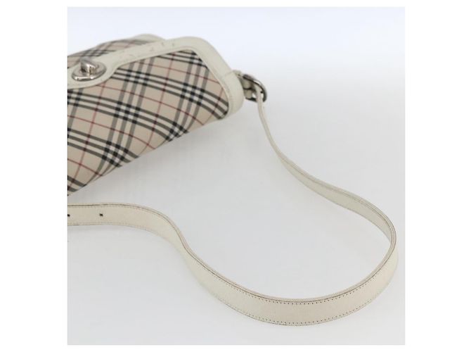 Borsa a spalla Burberry Nova Check in tela pelle beige bianco argento autentica 170957 - vista 7