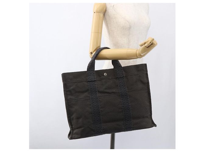 Hermès HERMES Handtasche Her Line Tote MM aus Canvas Grau Silber Authentisch 171988 Braun - Ansicht 19