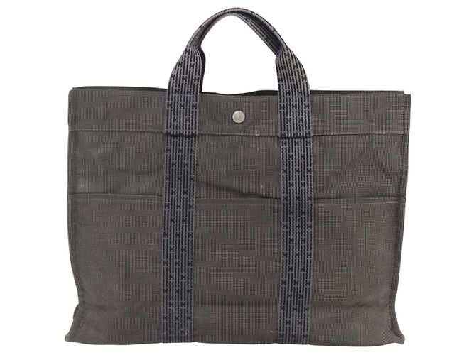 Hermès HERMES Handtasche Her Line Tote MM aus Canvas Grau Silber Authentisch 171988 Braun - Ansicht 2