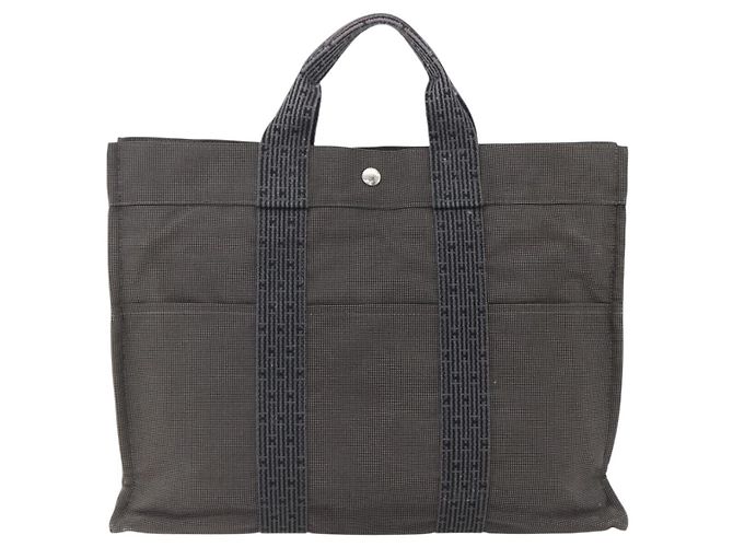 Hermès HERMES Handtasche Her Line Tote MM aus Canvas Grau Silber Authentisch 171988 Braun - Ansicht 3